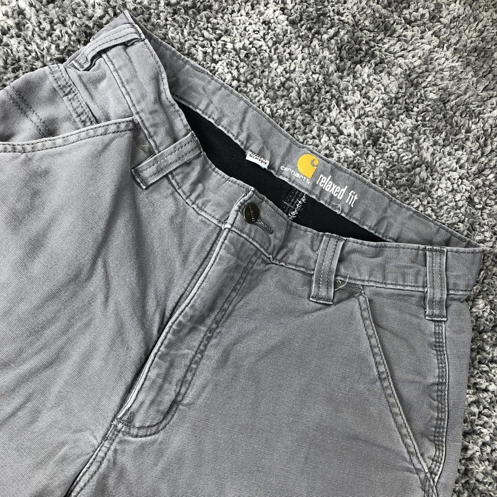 Carhartt Pants Mens 32x32 Gray Canvas Relaxed Fit‎ Workwear Stretch 103342-039